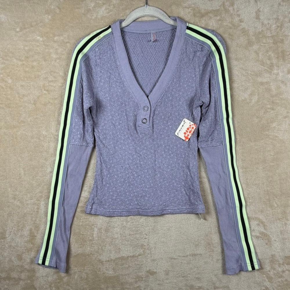 FP Movement NWT Trailblazer Combo Henley Top Lavender Purple Lime Green Small